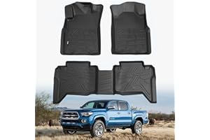 KARPAL Floor Mats Fit for Toyota Tacoma 2005-2015 Double Cab (Footwell Coverage), Custom Fit All Weather TPE Floor Liners, 1st & 2nd Row Mat, Tacoma Accessories