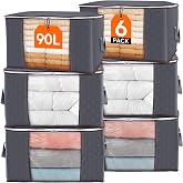 Lifewit 90L Large Storage Bags, 6 Pack Closet Organizers and Storage, Clothes Storage Bins with Lids, Foldable Storage Containers with Reinforced Handles for Clothing, Blanket, Bedding, Comforter Gray