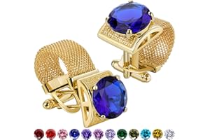 HAWSON Birthstone Gold Tone Cufflinks for Men with Chain Shirt cuff links Wedding Business Birthday Christmas Gifts for Men