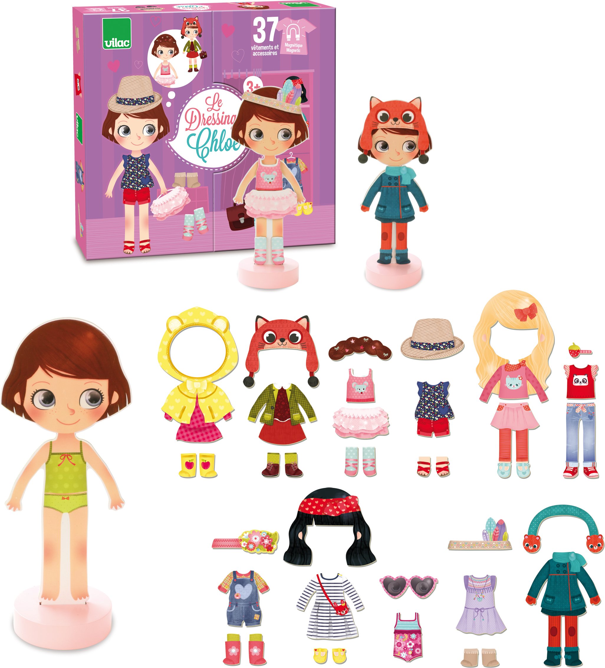 Vilac Vilac2800 Chloe's Dressing Little Wooden Magnetic Doll To Dress Up (42-Piece)