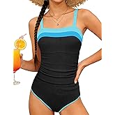 Shallmu Girls Swimsuit Color Block Adjustable Straps One Piece Summer Bathing Suit for Girls 9-16 Years