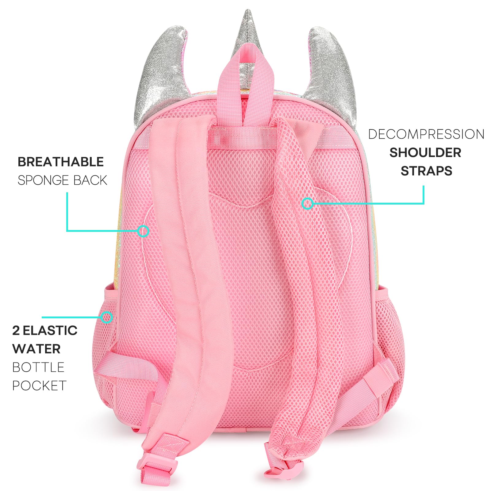 mibasies Girls Backpack for Kids, Unicorn Backpack for Girls, Glitter Rainbow Elementary School Backpack（Glitter Rainbow）