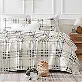 Southshore Fine Living, Inc. Oversized King Quilt Bedding Set, 3-Piece Bed Set, Cal/King Size Plaid Quilt with 2 Pillow Shams, Microfiber Bedspread, Lightweight Quilted Coverlet, Tofu Cream Plaid