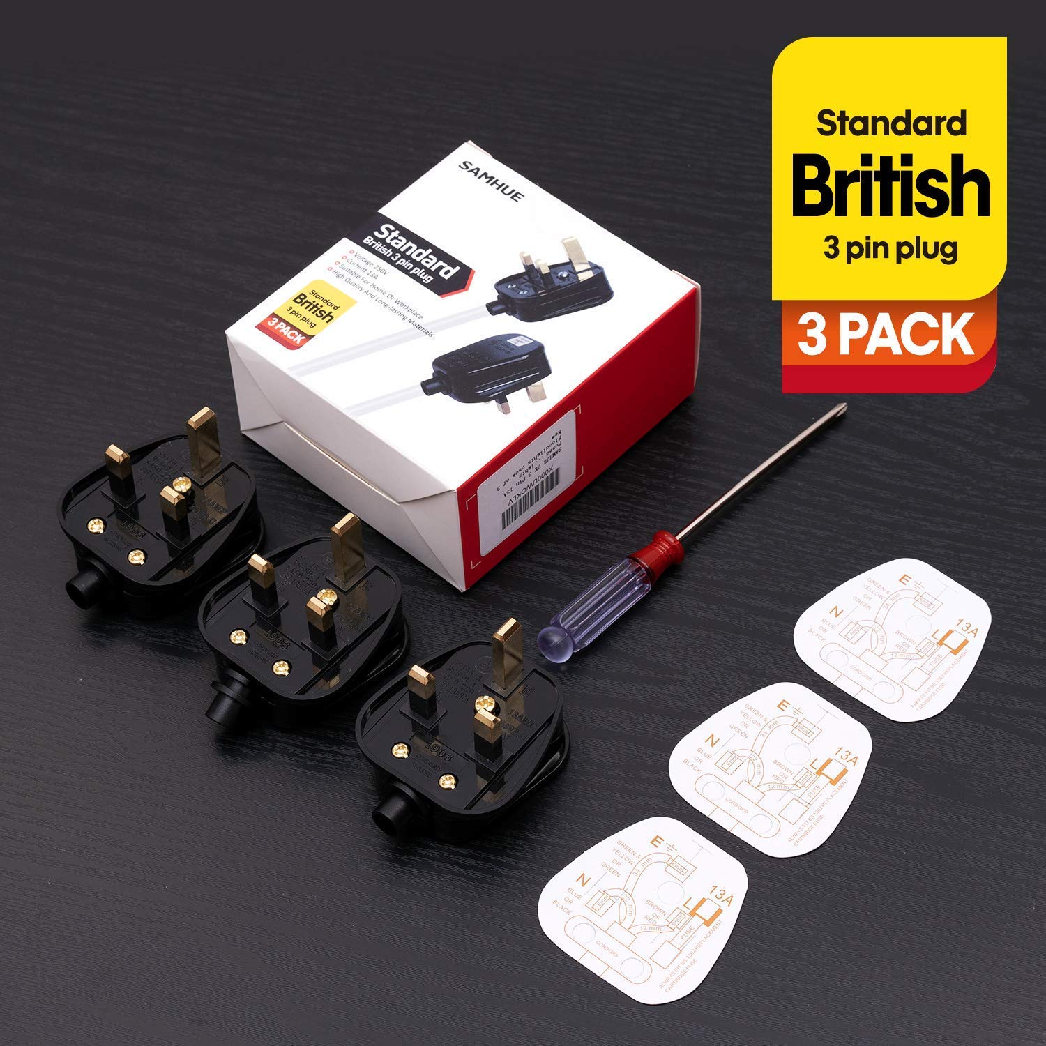 UK 3 Pin Plug 13A Fused Mains Plugs for Security Lights Floodlights