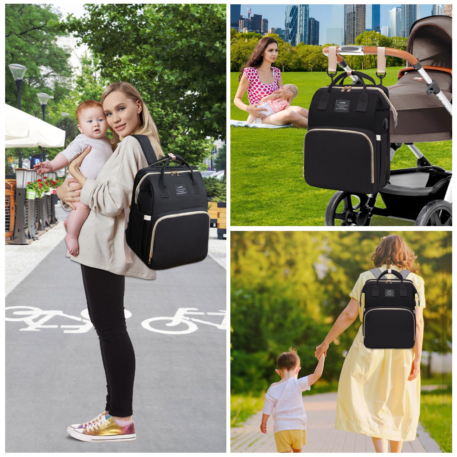 AFDLLDQM Diaper Bag Backpack, Multifunctional Baby Diaper Bag, Diaper Changing Station for Boys Girls, Large Capacity Travel Baby Bag for Mom Dad with Insulated Pocket & Strap