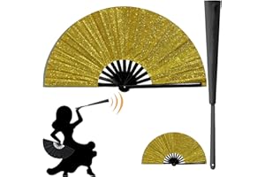 BUCIES Boots on The Ground Fans Largefold Fans, Line Dance Popping Fan, Decorative Folding Fans, Chinese Vintage Retro Fabric Fans, for Performance, Dance, Wedding, Party & Gift0 (Gold)