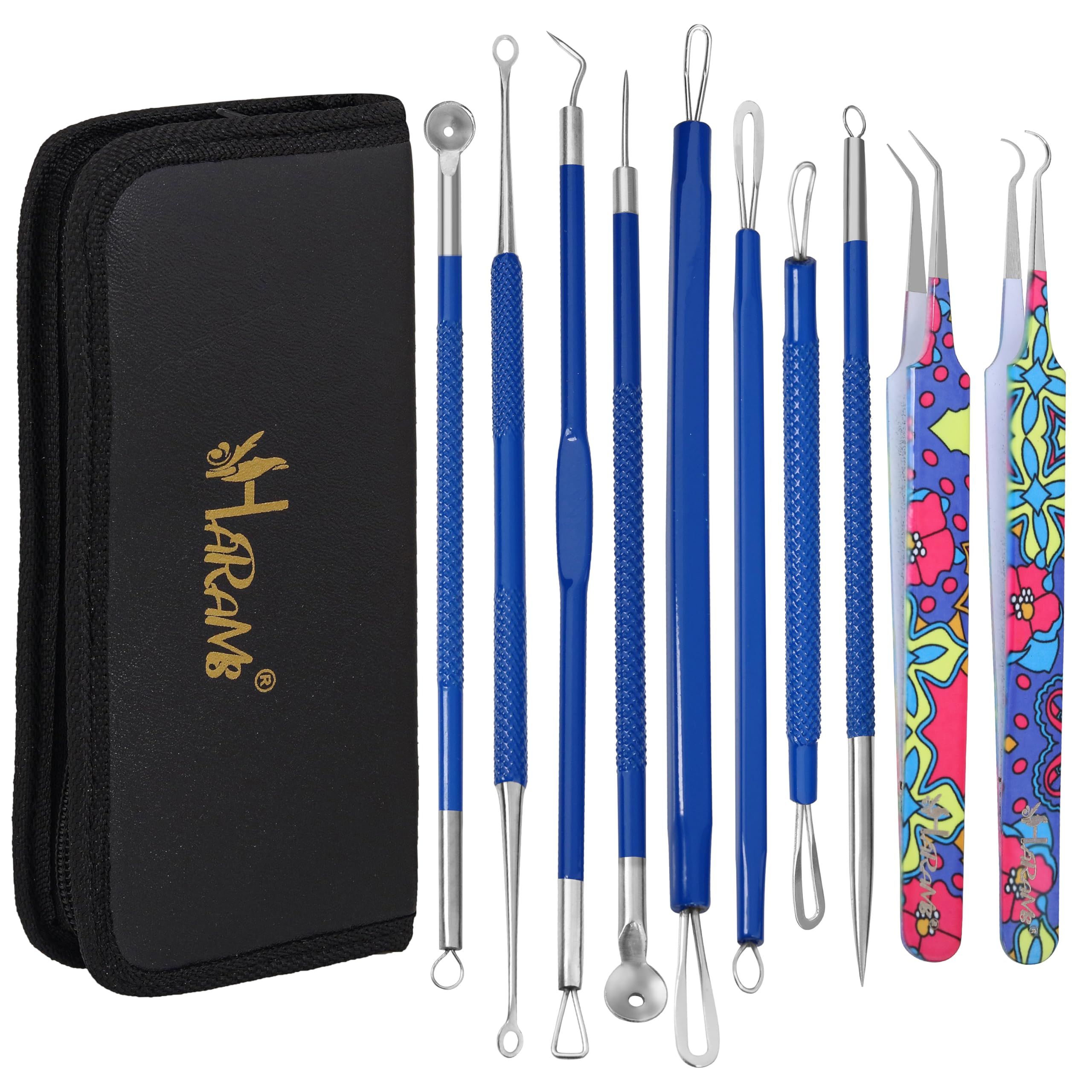 Blackhead Remover Pimple Popper Tool Kit 10 Pcs, Comedone Pimple Extractor Tool, Acne Kit for Forehead, Nose, Blackhead, Facial, Whitehead, Popping, Zit Removing (Art Blue)