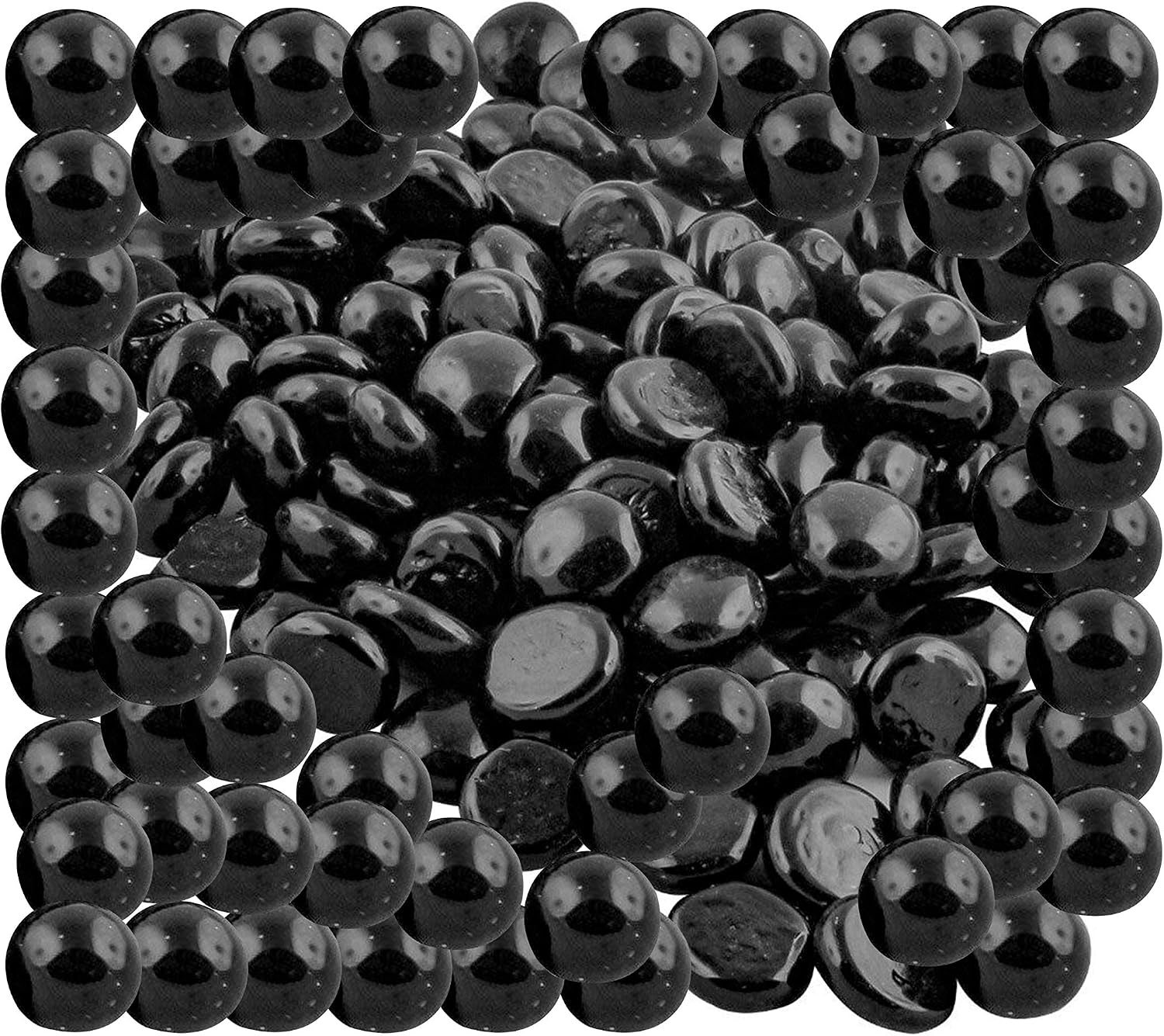 ARSUK Black Glass Pebbles - 70-80pcs (455g) Flat Marbles 17-20mm, Approximately 17-20 mm