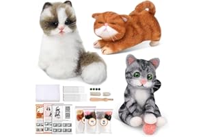 Mayboos Needle Felting Kit, 3 PCS Cat Animal Needle Felting Beginner Kits Wool Felt Needle Felting Tools with Instruction for DIY Craft Animal Home Decoration