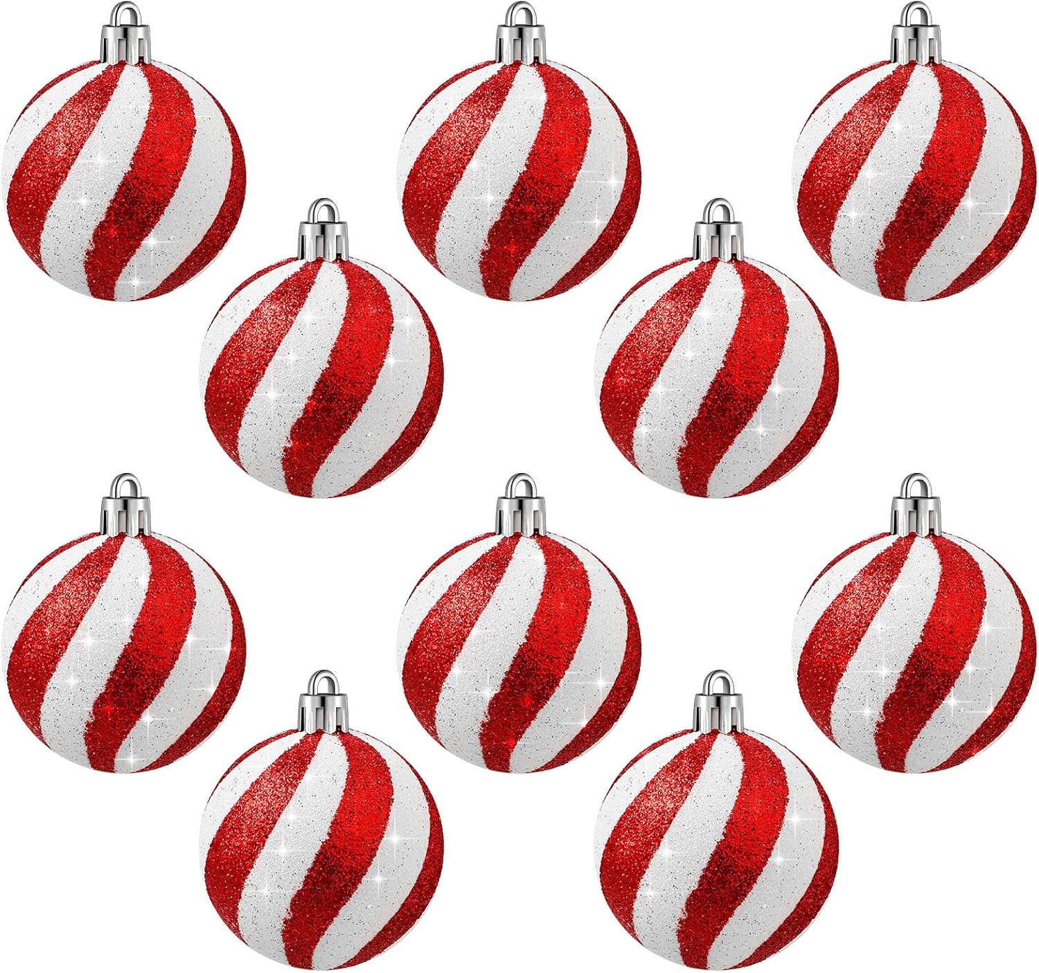 Ornaments - Christmas Ball Ornaments 2.4 Inch Christmas Tree Decorations Balls Mini Glitter Christmas Ornaments Christmas Balls Xmas Swirl Decorative Hanging Ornaments for Holiday Decor (Red, 10)