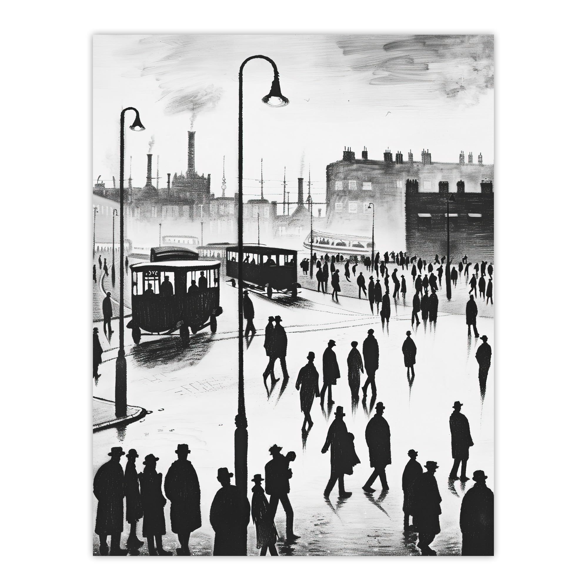 Artery8 Industrial City Scene 1930s Drawing British Town Living Room Extra Large XL Wall Art Poster Print