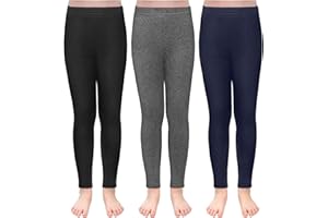 TODDOR 3 Pack Girls Fleece Lined Leggings Stretchy Velvet Pants Warm Full Length Tights Winter Clothes for Kids