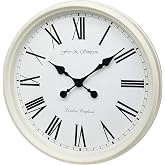 Fox and Simpson Extra Large 50cm Wall Clock in White - 20 Inch Silent Non Ticking Wall Clocks for Living Room, Vintage Farmhouse Train Station Design with Black Roman Numerals, Over Fireplace Clock