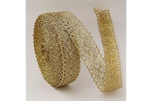 AIETSYEI Gold Lace Trim Vintage Crochet Ribbon Craft Gold Lace for Sewing, Gift Package Wrapping, Bridal Wedding Decoration, Scrapbooking Supplies