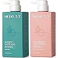 Medix 5.5 Exfoliating AHA Glycolic Acid Face & Body Wash Cleanser + Hyaluronic Acid Moisturizing Body Cream Lotion Skin Care 2PC Set | Alpha Hydroxy Acid & Lactic Acid Foaming Face Wash