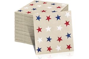 Quera 50 Pcs 4th of JULY Paper Napkins Patriotic Party Supplies 5 x 5 inch Americana Stars Cocktail Napkins For USA Themed Parties,Veterans Day Election Day Independence Day Decorations