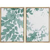 SIGNWIN Framed Wall Art Print Set Minimalist Green Ficus Leaves on Small Branches Nature Trees Digital Art Modern Art Contemporary Relax/Calm for Living Room, Bedroom, Office - 16