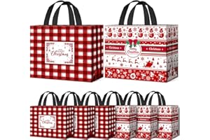 DeckTheHalls Christmas Gift Bags, 8-Piece Large Non-woven Holiday Bags, Reusable Xmas Gift Wrapping for Presents, Christmas Tote Bags with Handles for Shopping, Party Favors & Storage (Red)
