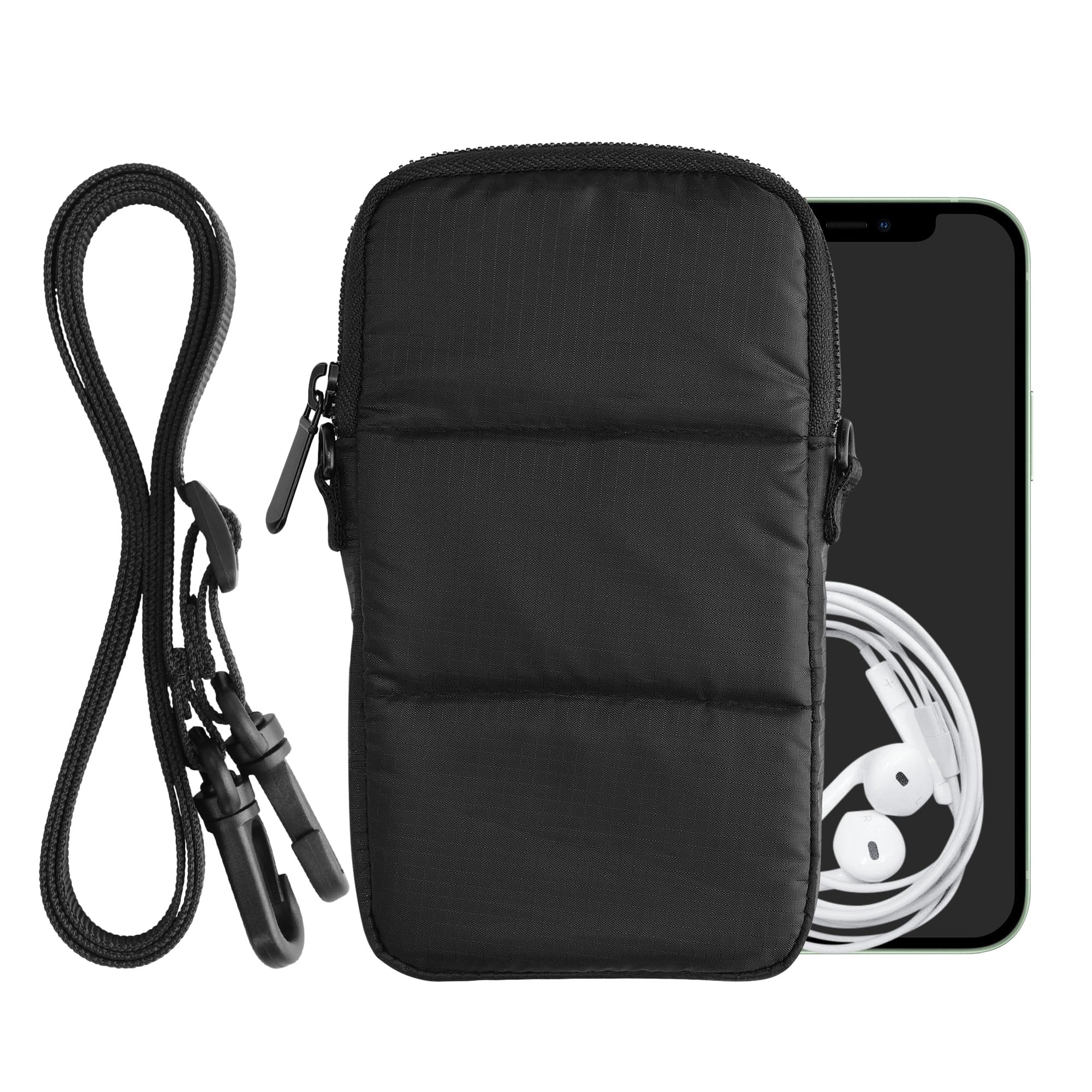 kwmobile Nylon Crossbody Bag XL - 6.7/6.8" - 17.2 x 8.4 cm Pouch with Shoulder Strap and Waist Belt Loops - Black