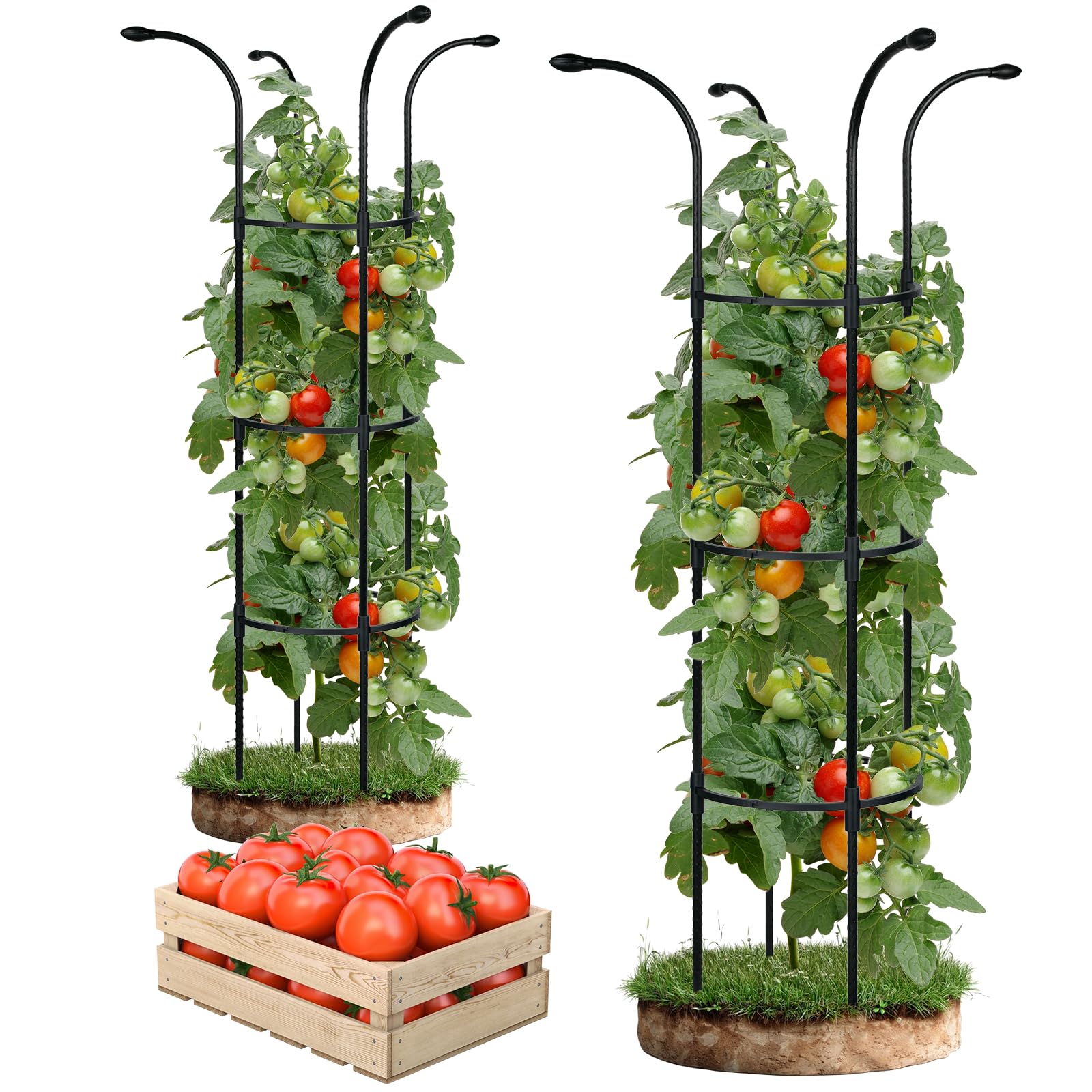 2 Pack Tomato Plant Support 130Cm Tall Climbing Plant Support, Adjustable Garden Tomato Cage Frame Assembled Freely Trellis for Vegetables, Flowers, Fruit Vertical Grow