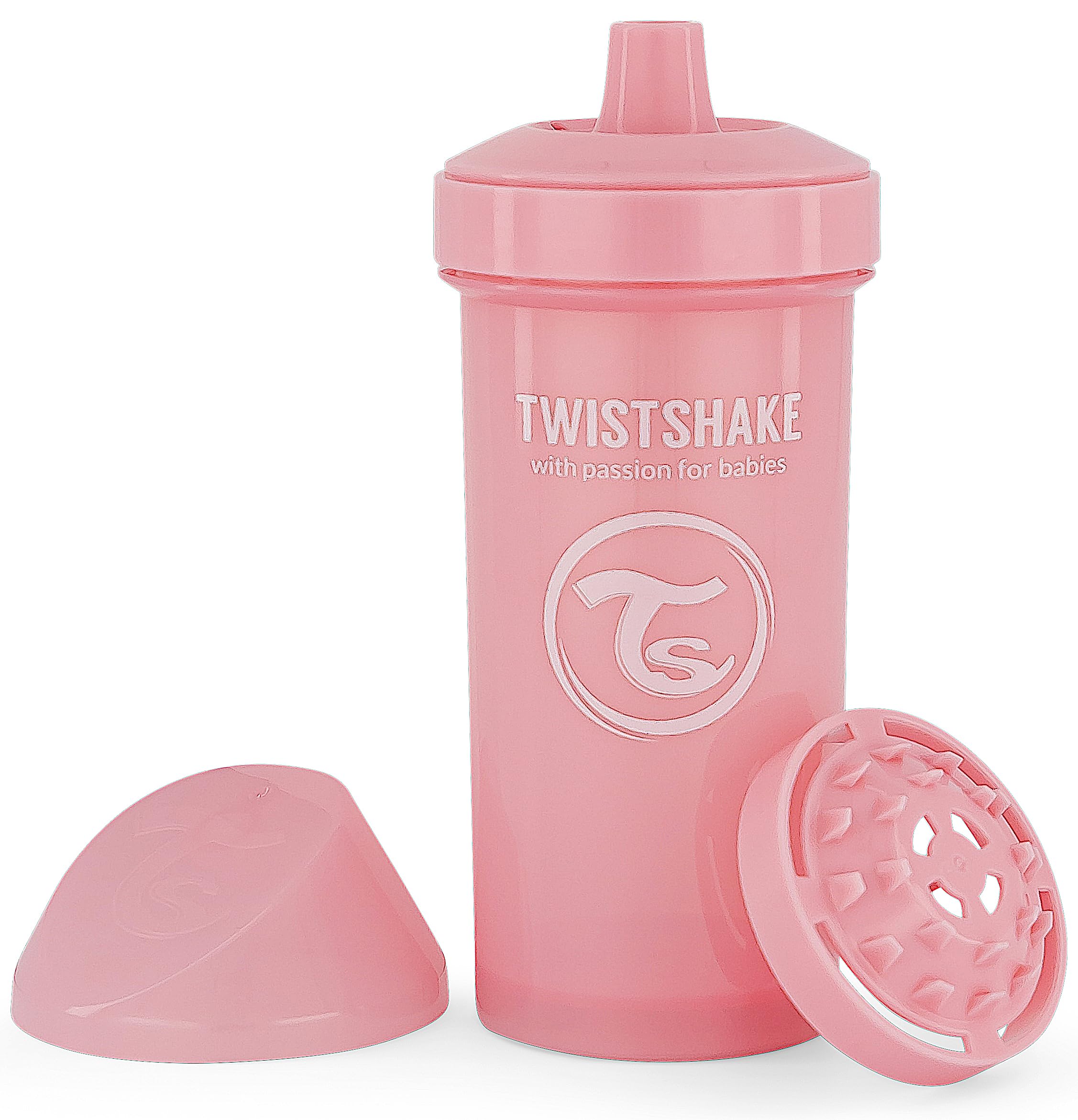 Twistshake Kid Cup - 360ml | Leak-Proof Baby Sippy Cup with Hard Spout and Fruit Mixer | Trainer Bottle for Kids & Toddlers | Spill-Proof Baby Water Bottles | Non-Spill & BPA-Free | Pink