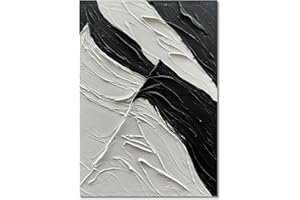 NANKAI Art Hand-painted thick textured white and black minimalist oil painting home wall art Deco 45x30 inches