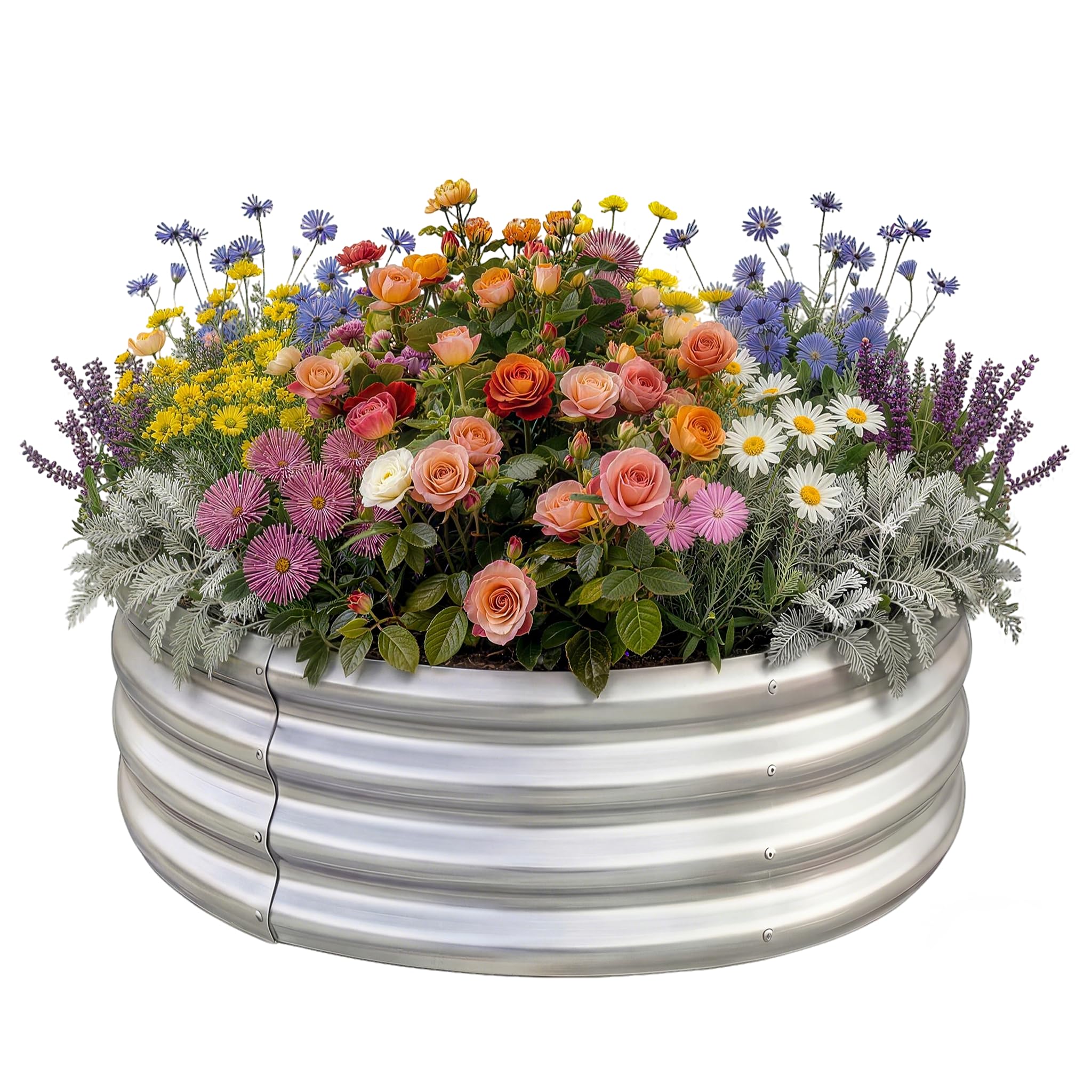 Land Guard Galvanized Round Large Metal Raised Garden Bed Kit - Planter Boxes for Outdoor Vegetables