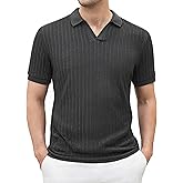 Esabel.C Mens Polo Shirts Short Sleeve Striped Casual Fashion Knit Golf Shirt Regular Fit