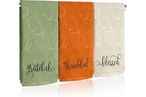 XKDAMAI 3 Pcs Orange Fall Hand Towels for Bathroom 100% Cotton Jacquard Pumpkin Embroidered Thankful Grateful Blessed letter Thanksgiving Bath Towels Bathroom Kitchen Towels Decorative Gifts Holiday Decor
