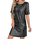 MINTLIMIT Women's Sparkly Sequin T Shirt Dress Short Sleeve Crewneck 2026 Loose Glitter Party Club Mini Dresses
