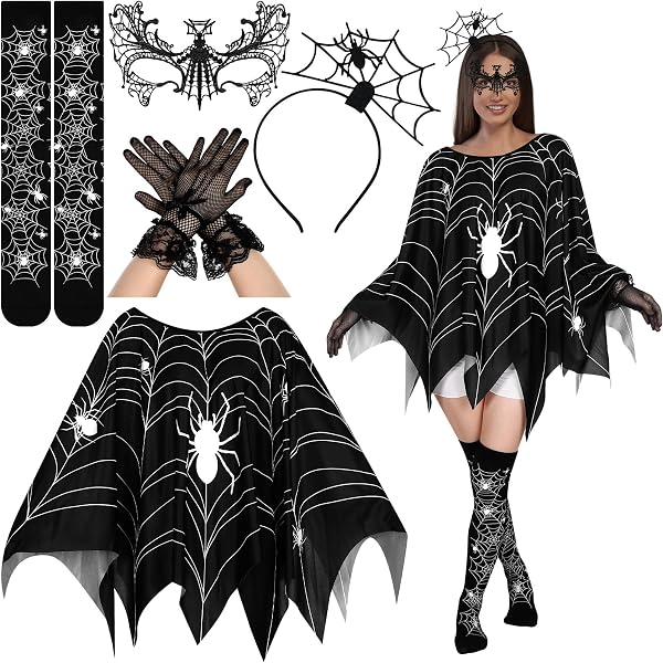 Jadive Halloween Kostüm Set Für Frauen - Spinnenkleid & Stirnband, Langarm, Schwarz
