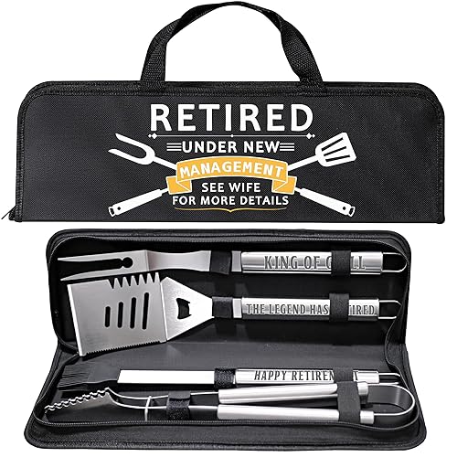 Retirement Gifts for Men, Retired Gifts for Men, Dad, Grandpa, Coworker, Teacher, Boss, Grilling Accessories, Heavy Duty Stainless Steel Grill Set BBQ Grill Tools for Outdoor Grill with Aluminum Case