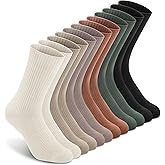YSense Women's Cotton Crew Socks 6 Pairs, Long Cute Aesthetic Neutral Athletic Boot Socks for Women Stocking Stuffers Gifts