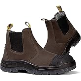 HANDMEN Work Boots for Men, Steel/Soft Toe Waterproof Working Boots, Slip Resistant Slip-on Safety Static Dissipative Working Shoes (Dark Brown)