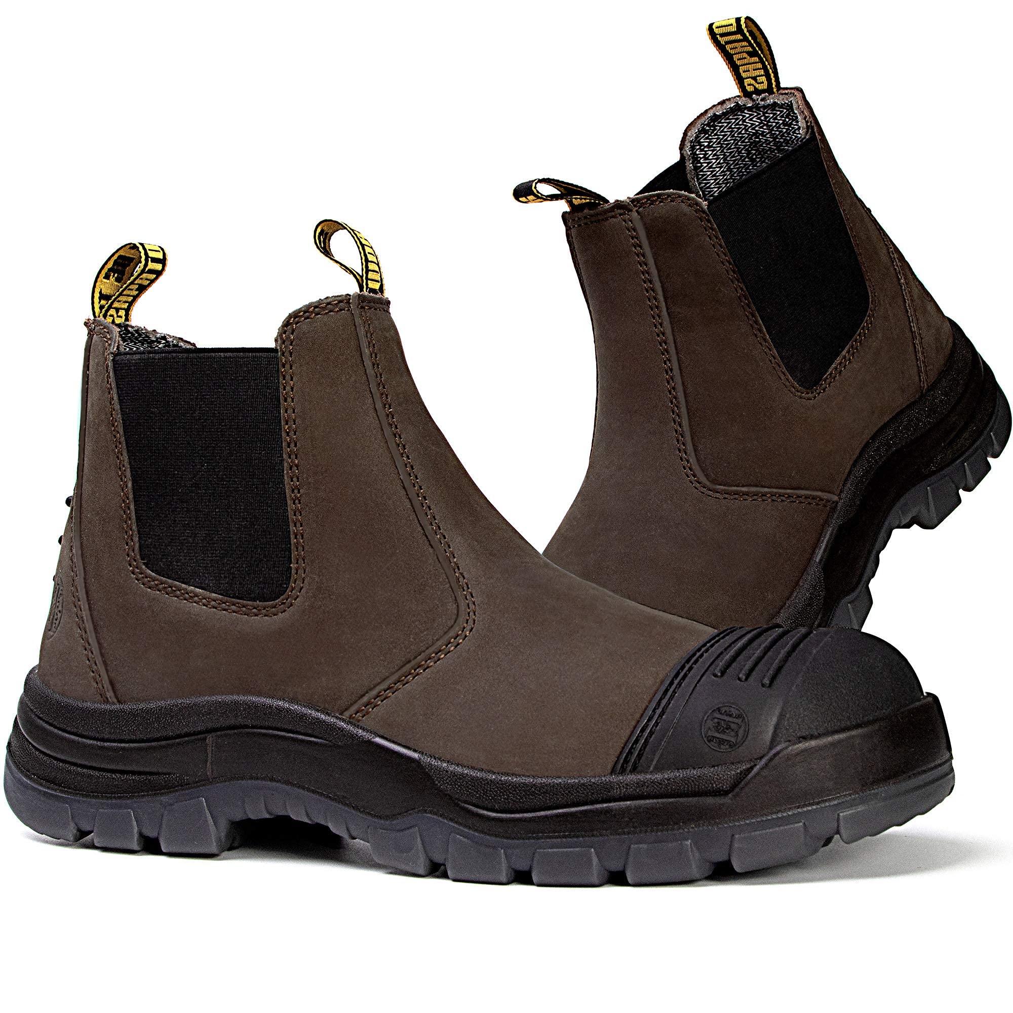 Photo 1 of (used)(see images) (13)HANDMEN Work Boots for Men, Steel Toe Waterproof Working Boots, Slip Resistant Anti-Static Slip-on Safety Working Shoes 