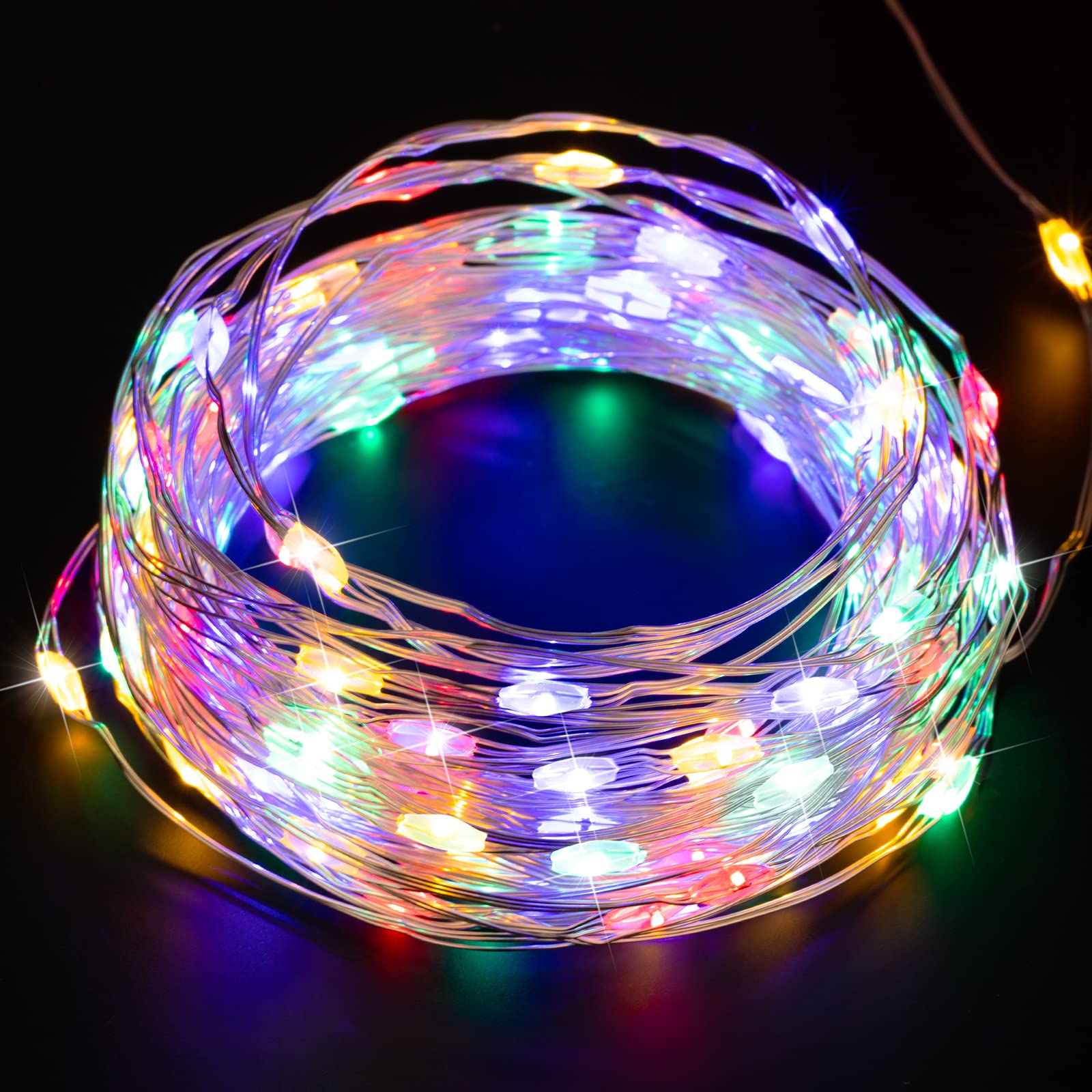 Minetom Fairy Lights Plug in, 40FT 120LED Waterproof Firefly Lights on Silver Wire - UL Adaptor Included, Starry String Lights for Wedding Indoor Outdoor Patio Garden Decor (Normal Style - Multicolor)