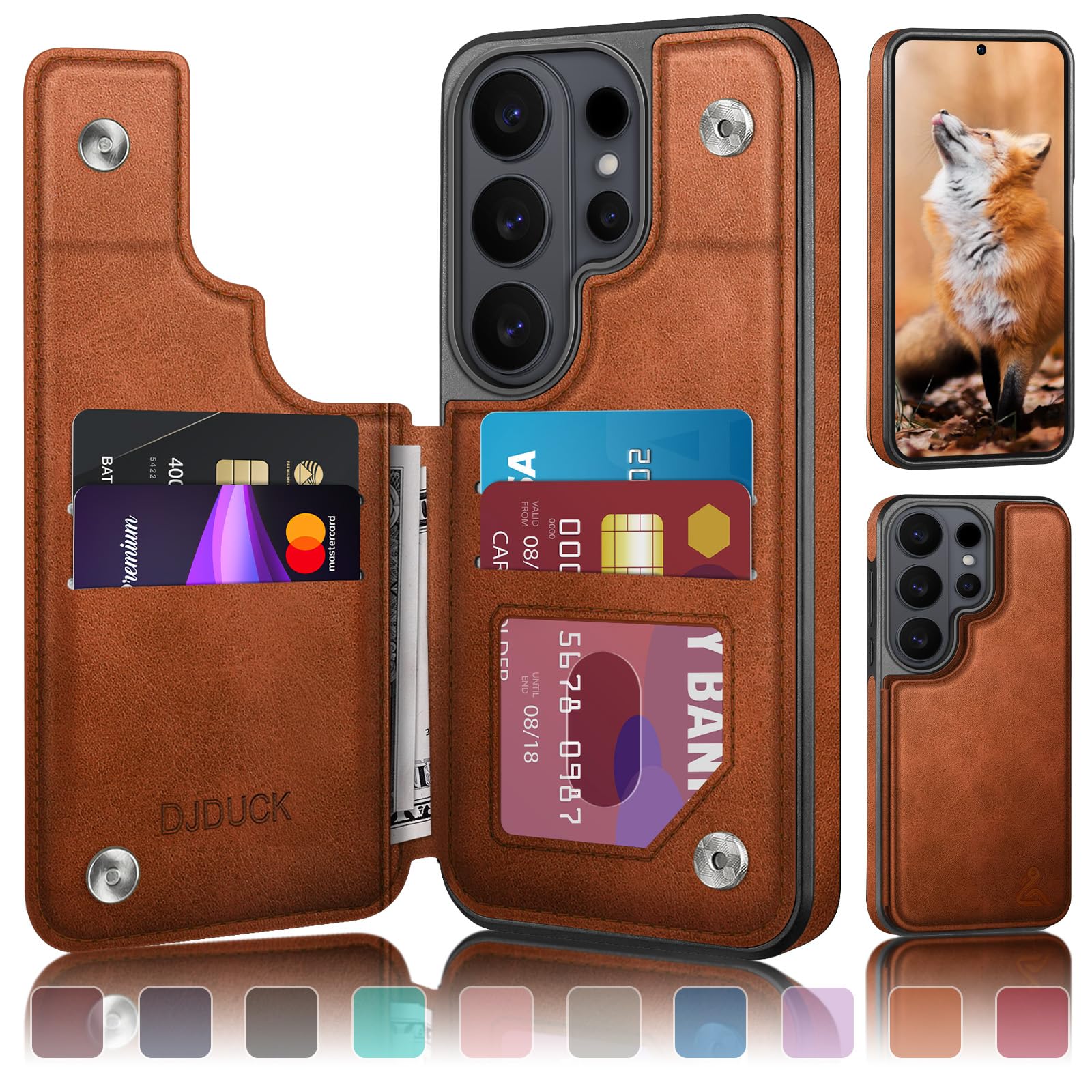 DJDUCK Designed for Samsung Galaxy S26 Ultra Case Wallet with Card Holder, [Magnetic Clasp Cover] [RFID Blocking Leather Protection] Shockproof Women Men Cases for Samsung S26 Ultra Light Brown