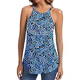 WOWENY Women Halter Tank Tops with Built in Bra Flowy Camisole Top Loose Fit Sleeveless Summer Shirt Top