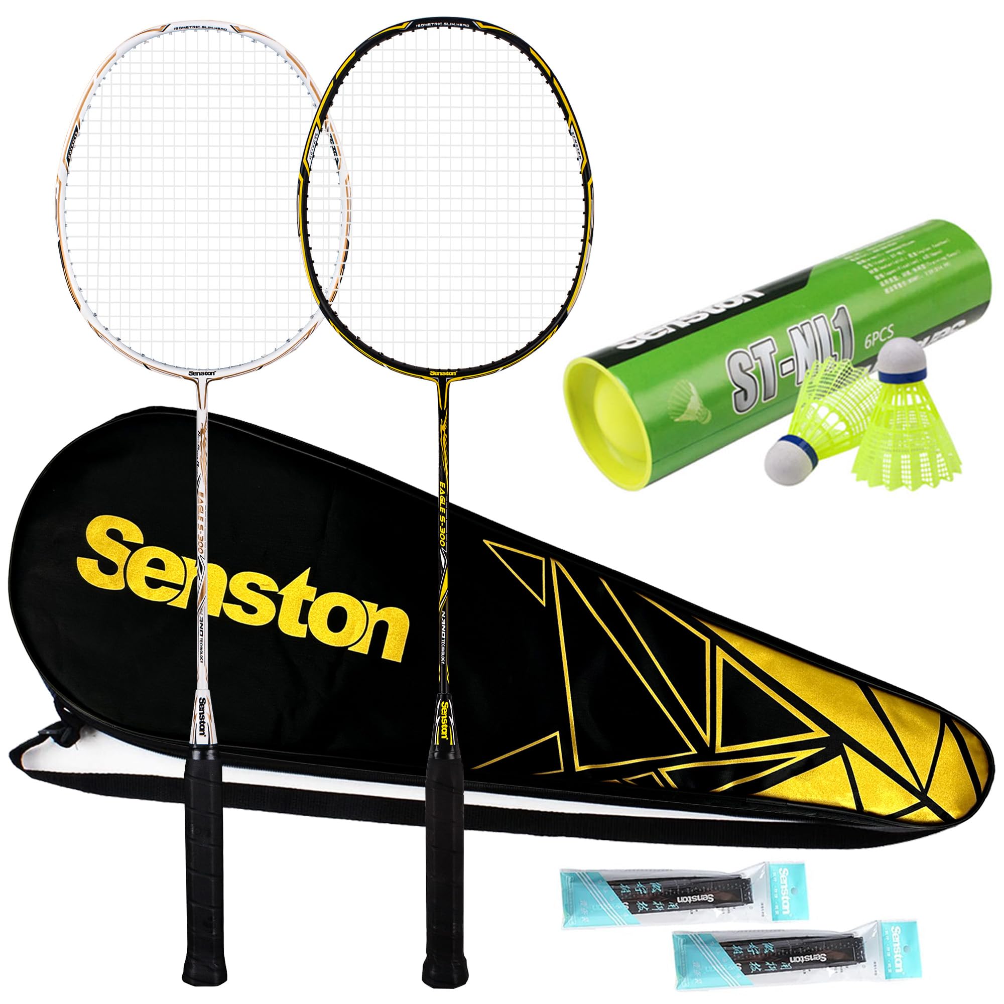 Senston Badminton Set S300 Graphite Full-Carbon Badminton Rackets With Carry Case, 2 Badminton Rackets 1Tube Shuttlecocks and 2 Overgrips