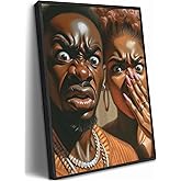 Funny African American Bathroom Canvas Wall Art Humor Afrocentric Black Couple Unpleasant Smell Cover Nose Painting Picture Wall Decor Print Artwork for Washroom Toilet Home Decoration Unframed