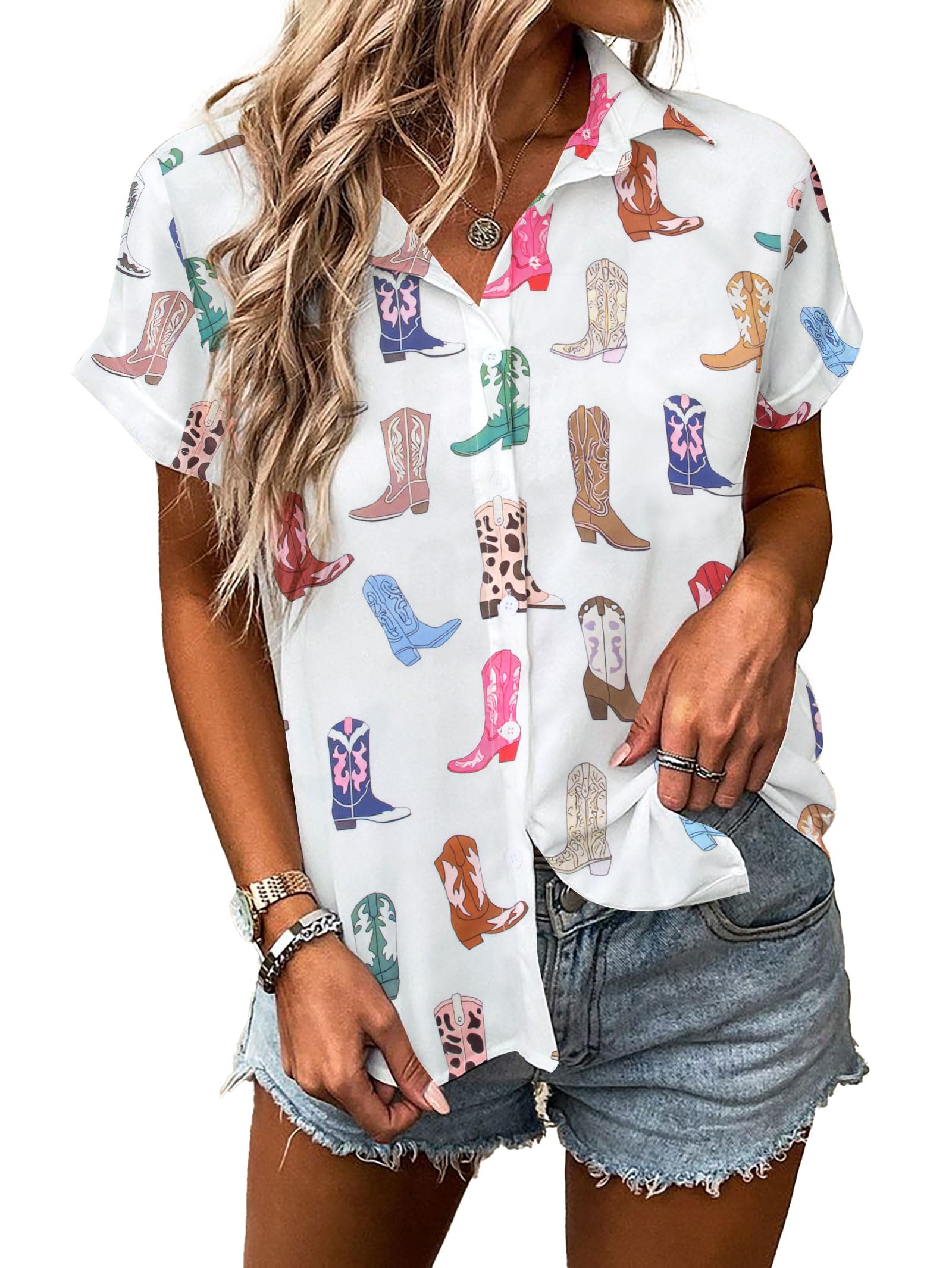 Photo 1 of Western Shirt for Women Cowgirl Shirts Boho Graphic Button Down Country Concert Outfits Retro Cowboy Clothes Tops