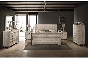 Roundhill Furniture Imerland Contemporary White-wash Finished 6-Piece Sleigh Headboard Bedroom Set, King