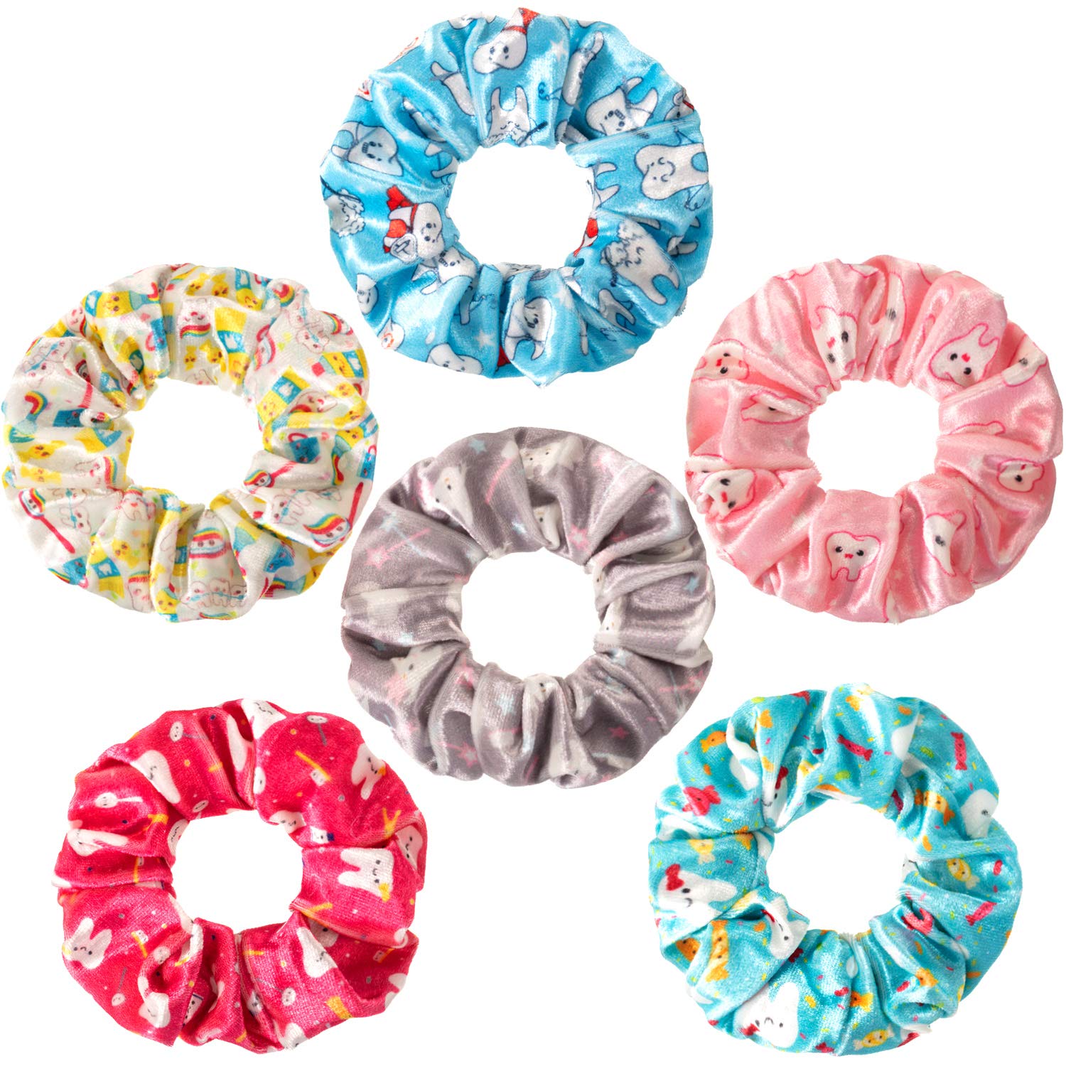 Photo 1 of BBTO 6 Pieces Teeth Velvet Hair Scrunchies Tooth Hair Tie Ropes Dentist Accessories Dental Hygienist Gift for Women Girls