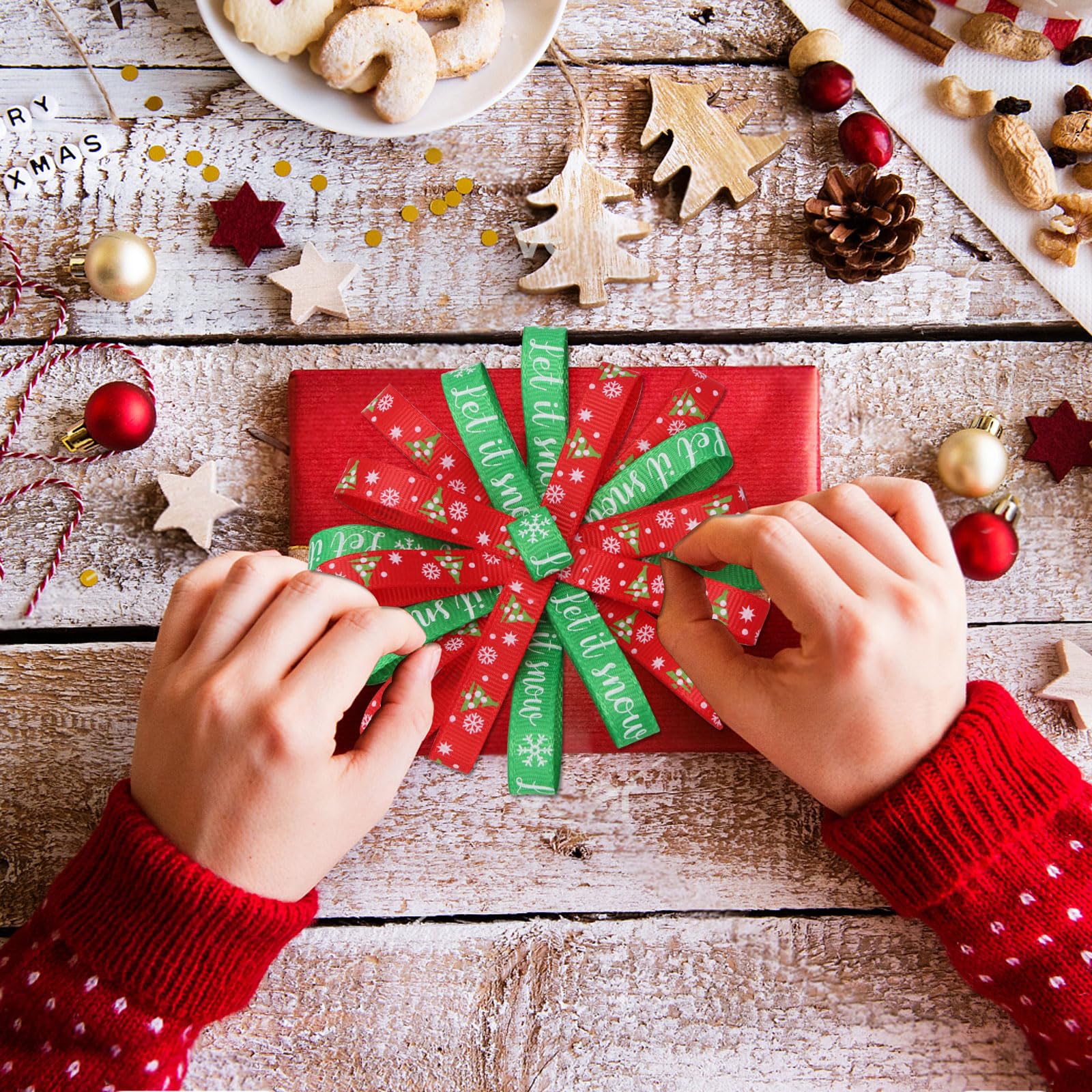 Vloso 20 Rolls 100 Yards Christmas Ribbon for Gift Wrapping,3/8 Inch Christmas Grosgrain Ribbon,Christmas Ribbon for Crafts DIY Holiday Christmas Decorations