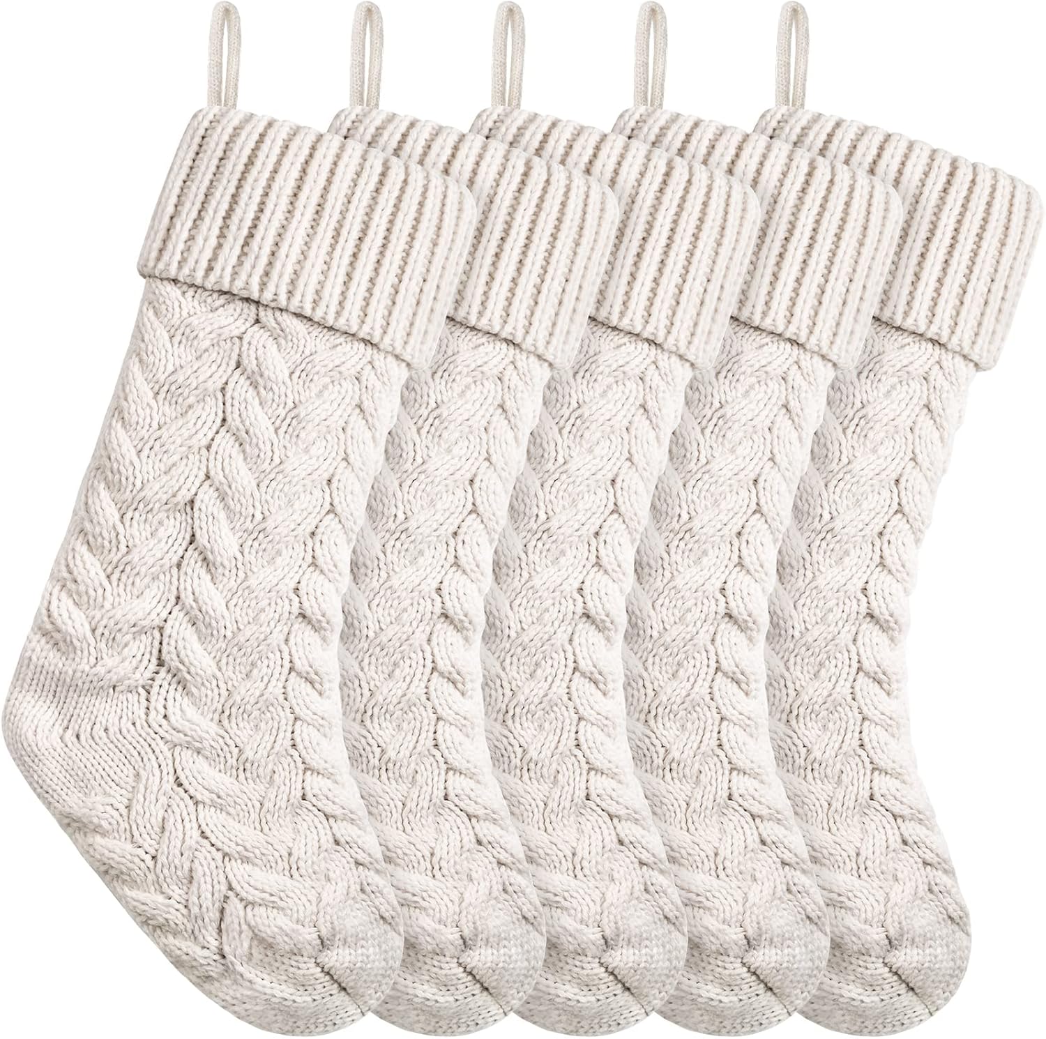 Stockings & Holders - 18 Inches Christmas Stockings Knit Xmas Stockings Large Fireplace Hanging Stockings for Family Christmas Decoration (Ivory, 5)