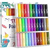 JUPITEARTH 36 Colors Tempera Paint Sticks with 120 PDF Coloring Pages and 30 Stickers, Quick Drying, Smooth, Non-Toxic and Washable Paint Sticks for Kids Drawing on Pumpkin, Wood, Rock, Glass