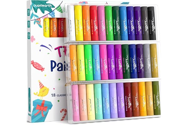 JUPITEARTH 36 Colors Tempera Paint Sticks with 120 PDF Coloring Pages and 30 Stickers, Quick Drying, Smooth, Non-Toxic and Wa