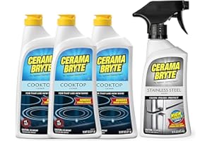 Cerama Bryte Stainless Steel Appliance Cleaner & Removes Tough Stains Cooktop and Stove Top Cleaner for Glass - Ceramic Surfaces, 16 & 18 Ounces, 3-18 Ounces + 1-16 Ounce