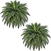 FOREST PRINCE 42" Artificial Boston Fern Large Bush Plants, 2 Bundles of Fake Ferns with 65 Fronds for Outdoors Home Decor