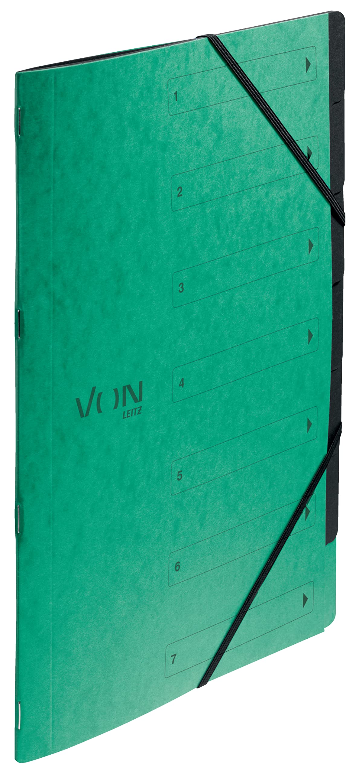 VON Leitz Pack of 5 A4 Folder with 6 Compartments, Cardboard, Project Folder, von Leitz Leitz, with Tabs and Elastic Closure, for School, Study and Home, Green, 30140055